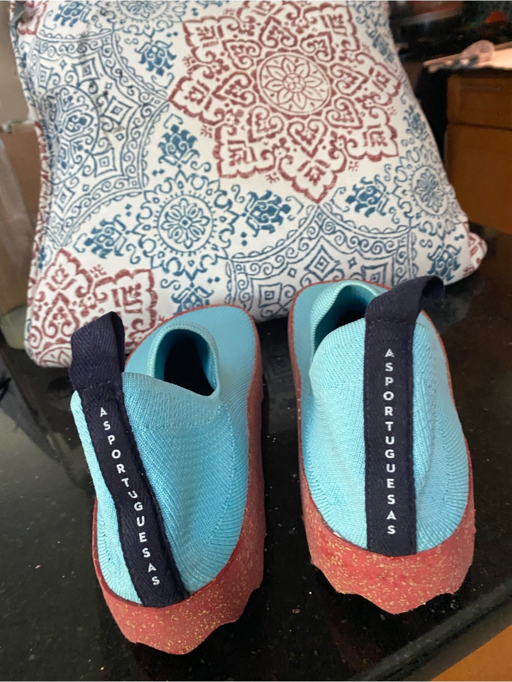Light Blue Slip-On Knit Women's walking city shoe. - Picture 3 of 6